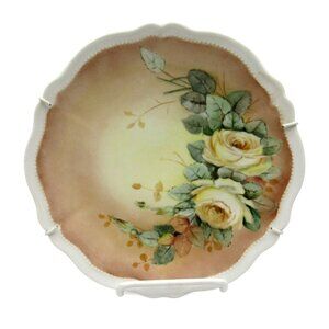 Vintage O.& E.G. ROYAL AUSTRIA Porcelain Plate Yellow Roses and Scalloped Edges